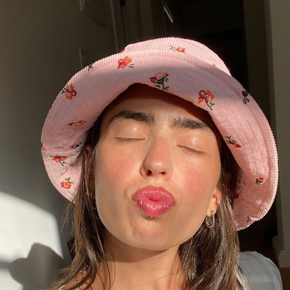 Floral Rose Boho Embroidered Corduroy Bucket Hat - Picture 2 of 3